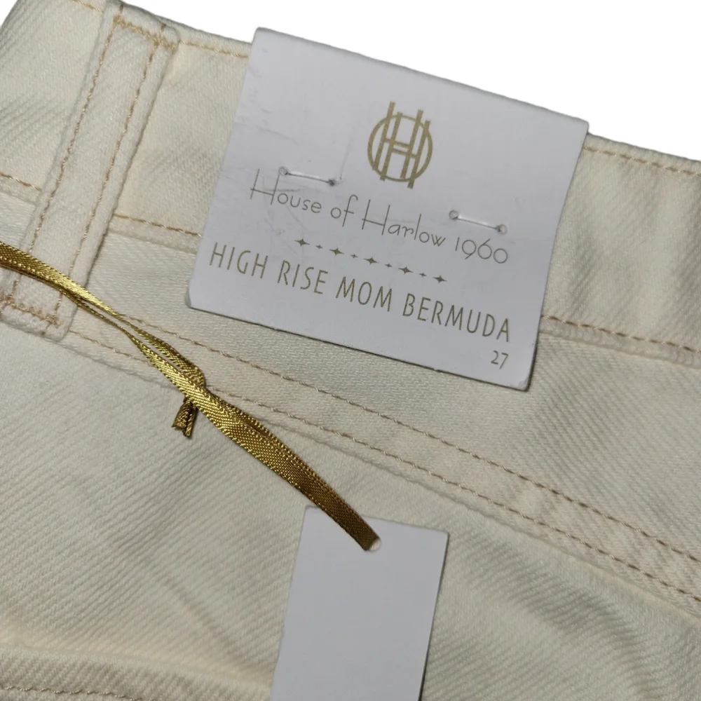 NWT House of Harlow 1960 Off White Denim High Rise Mom Distressed Shorts…